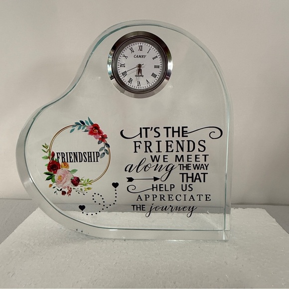 Heart-Shaped Glass Clock with Inspirational Quote - Picture 1 of 4